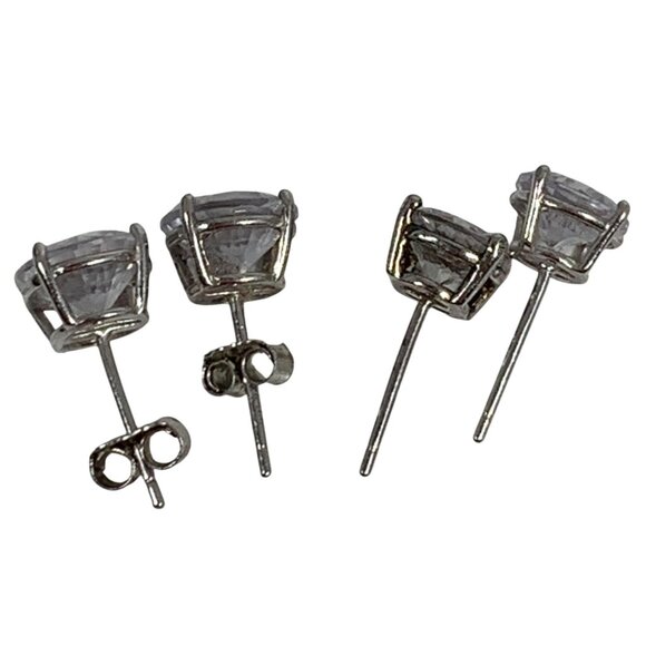 Two Pairs of 925 Sterling Silver Round CZ Stud Earrings 8mm 7mm Basket Prong Set - Picture 3 of 6